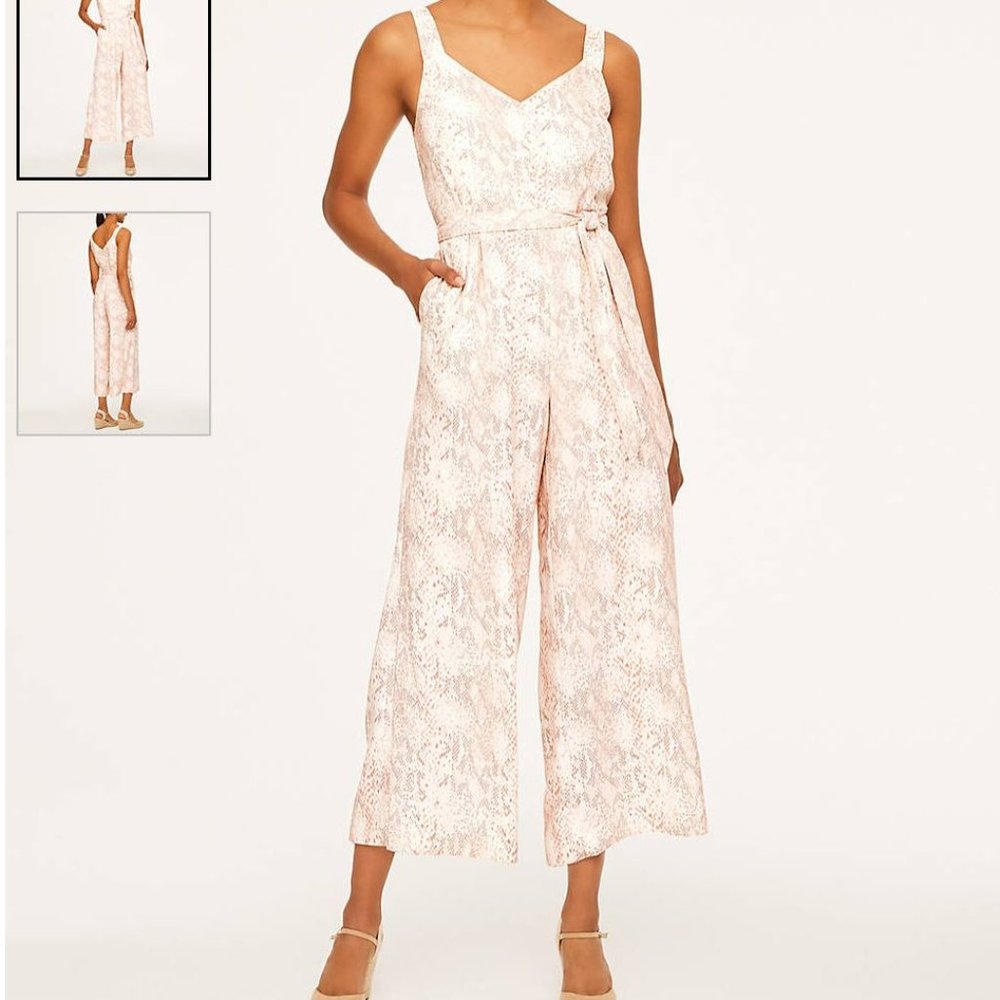 LOFT Pink Printed Sleeveless Wide-Leg Jumpsuit